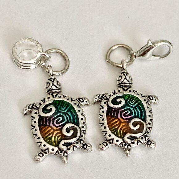 Sea Turtle European Slider Bead Clip Charm Silver Nautical Island Beach Enamel - Picture 7 of 10